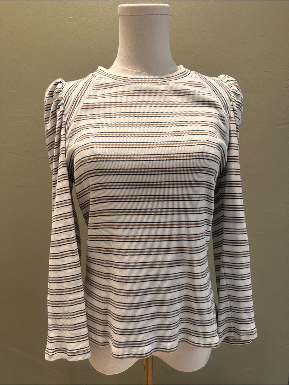 Veronica Beard Raglan Top with Navy Stripes and Puff Shoulders